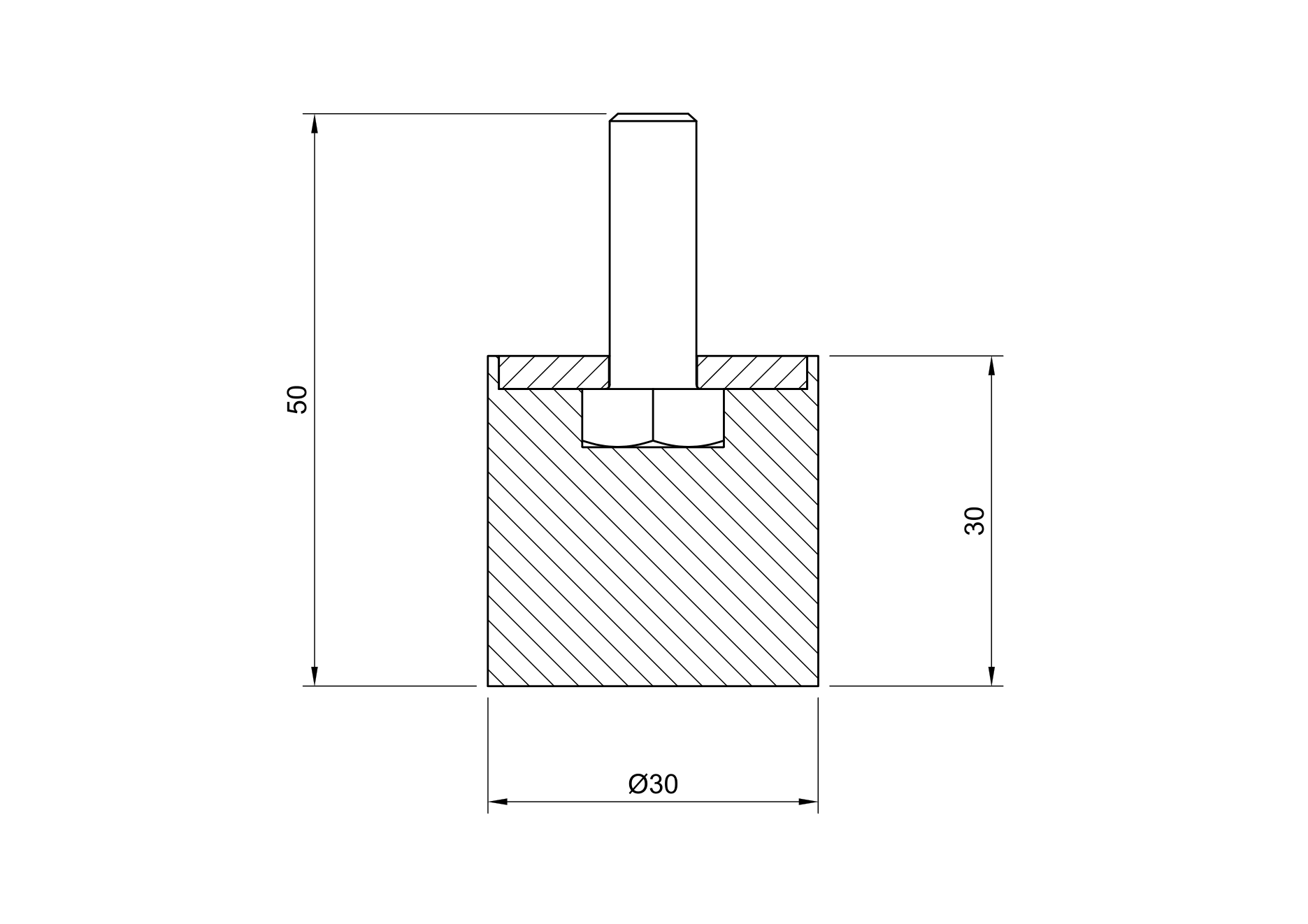 Odbój fi 30x30 1xM8